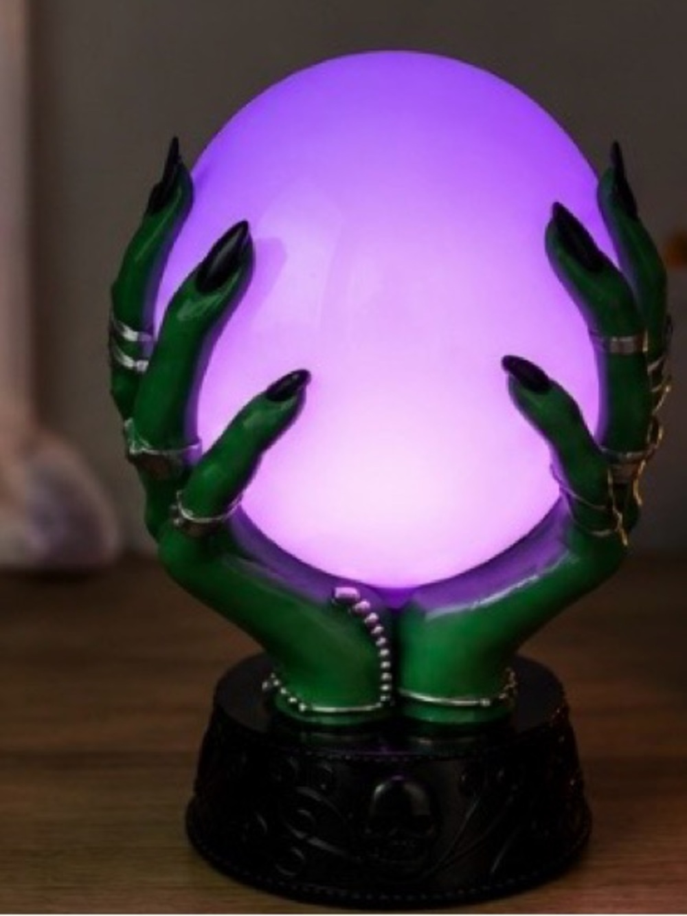 Mystic Green Witch Hands LED Crystal Ball Lamp, Light Up Halloween Crystal Ball - Picture 2 of 9